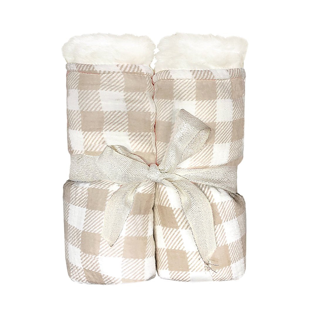 PLUSH TAUPE GINGHAM BLANKET Blanket MON AMI   