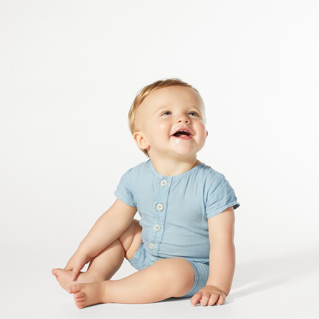 MC Baby Blue Linen Romper romper Mon Coeur   