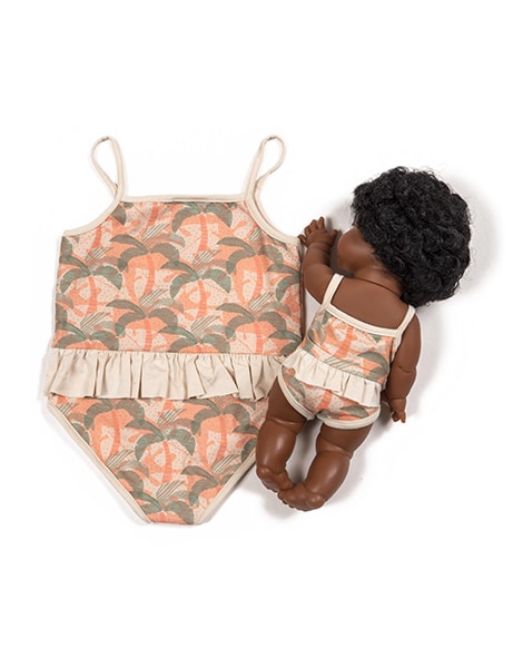 Minikane Doll & Me -Bahia Swimsuit in Palm Trees jersey Doll Clothing Minikane   