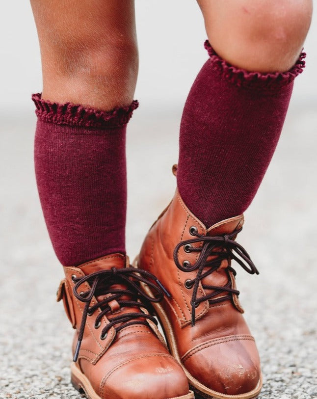 Berry Lace Top Knee Highs Socks Little Stocking Co   