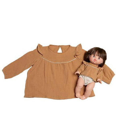 Minikane Doll & Me Outfits Marina Blouse in Cotton Double Gauze Camel Doll Clothing Minikane   