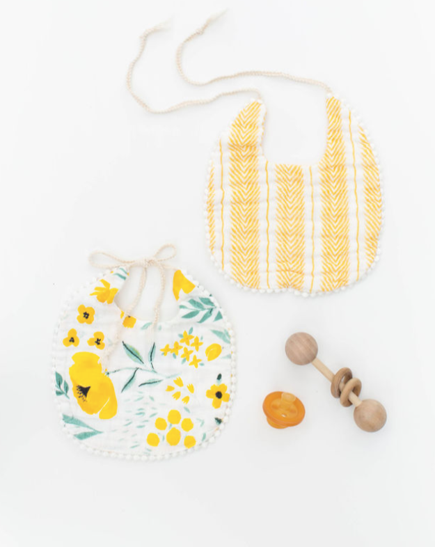 Buttercup Blossom and Mustard Herringbone Bib Pack Baby Essentials Clementine Kids   