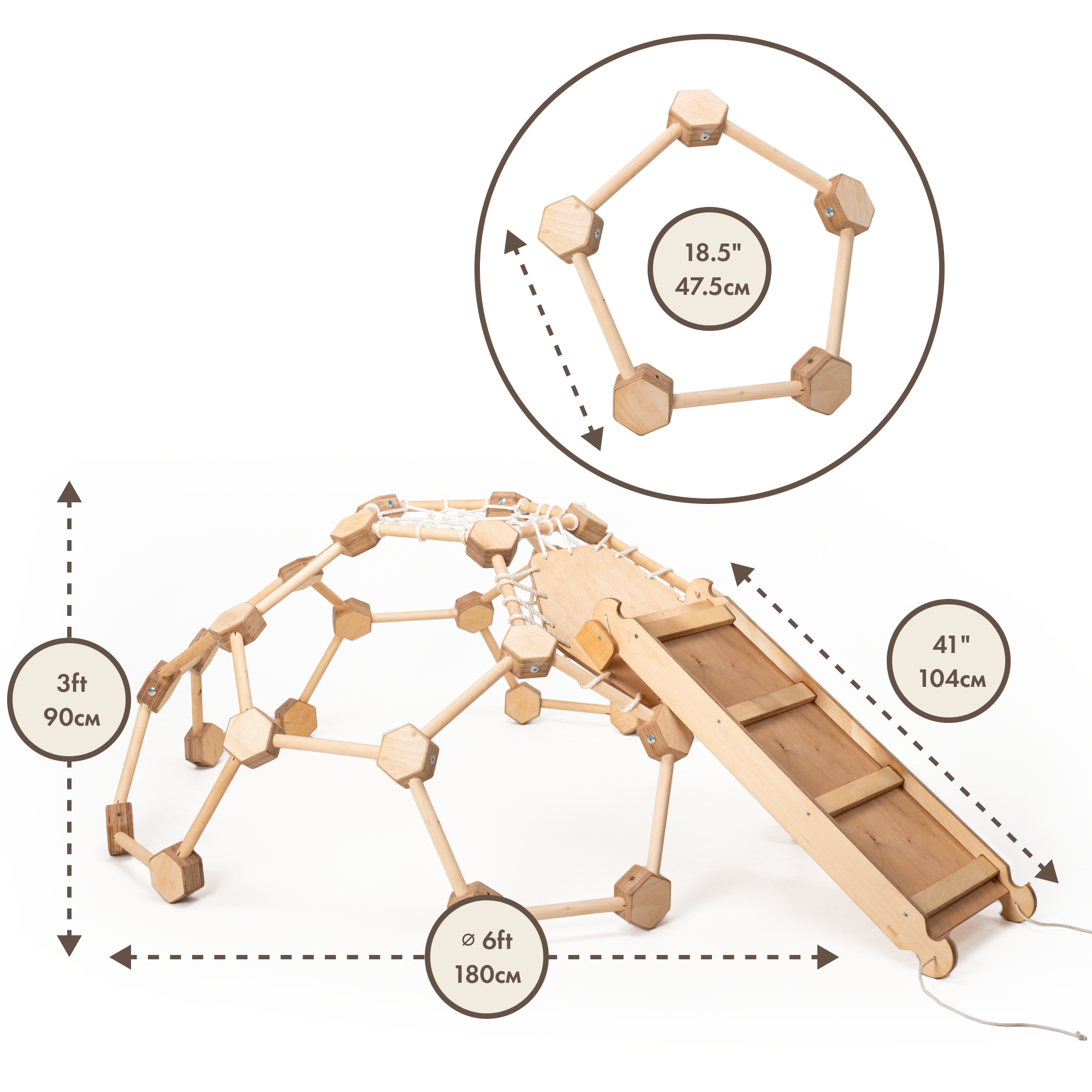 2in1 Climbing Set: Wooden Climbing Frame Geodome / Climbing Dome with Slide Board  for Kids 2-6 y.o. Climbing Dome Goodevas   