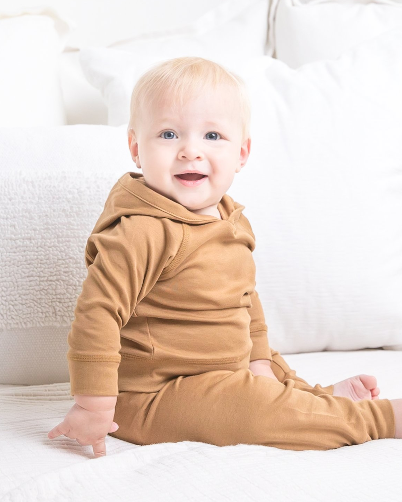 Colored Organic Madison Hooded Organic Cotton Pullover Amber Traveling Fall Winter Playtime Outdoors Indoors Toddler Infant Kids