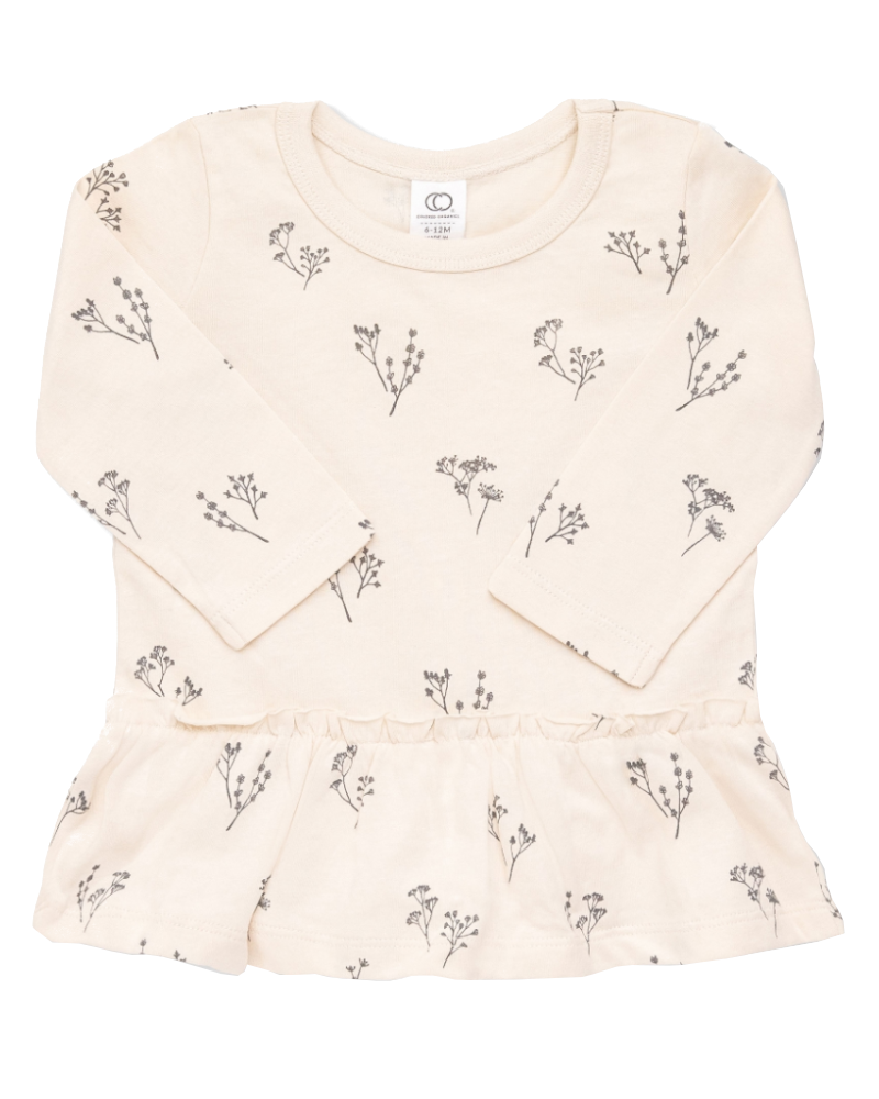 Colored Organic Mona Peplum Tee Sprig Floral Traveling Fall Winter Playtime Outdoors Indoors Toddler Infant Kids