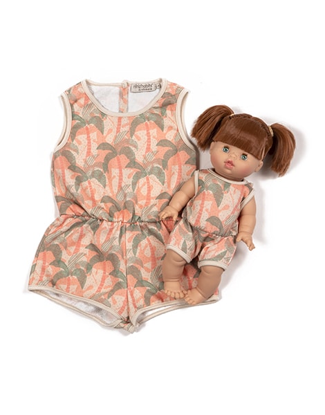 Minikane Doll & Me -Ines Playsuit in Palm Trees jersey Doll Clothing Minikane   