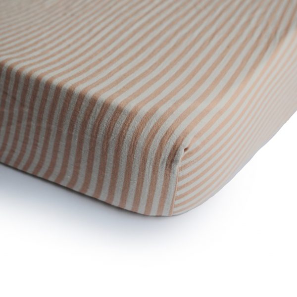 Mushie Extra Soft Muslin Crib Sheet - Natural Stripe
