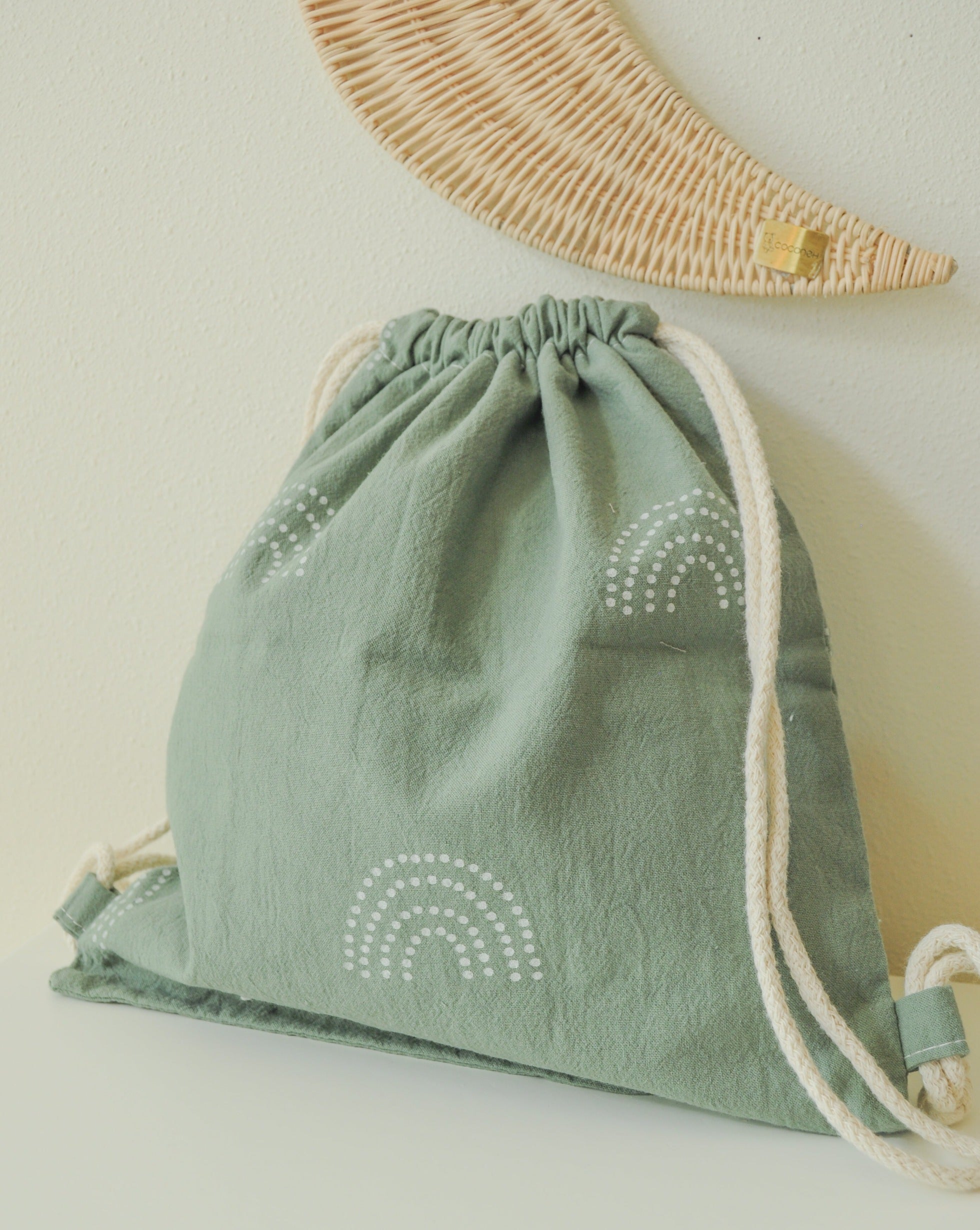 Organic Rainbow Drawstring Bag drawstring bag Little Wonder & Co. Large Olive Green 