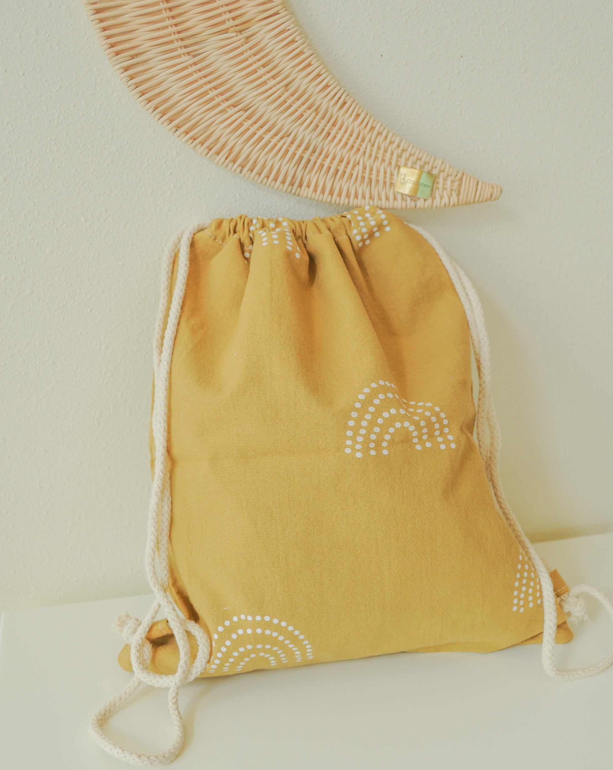 Organic Rainbow Drawstring Bag drawstring bag Little Wonder & Co. Large Tan 