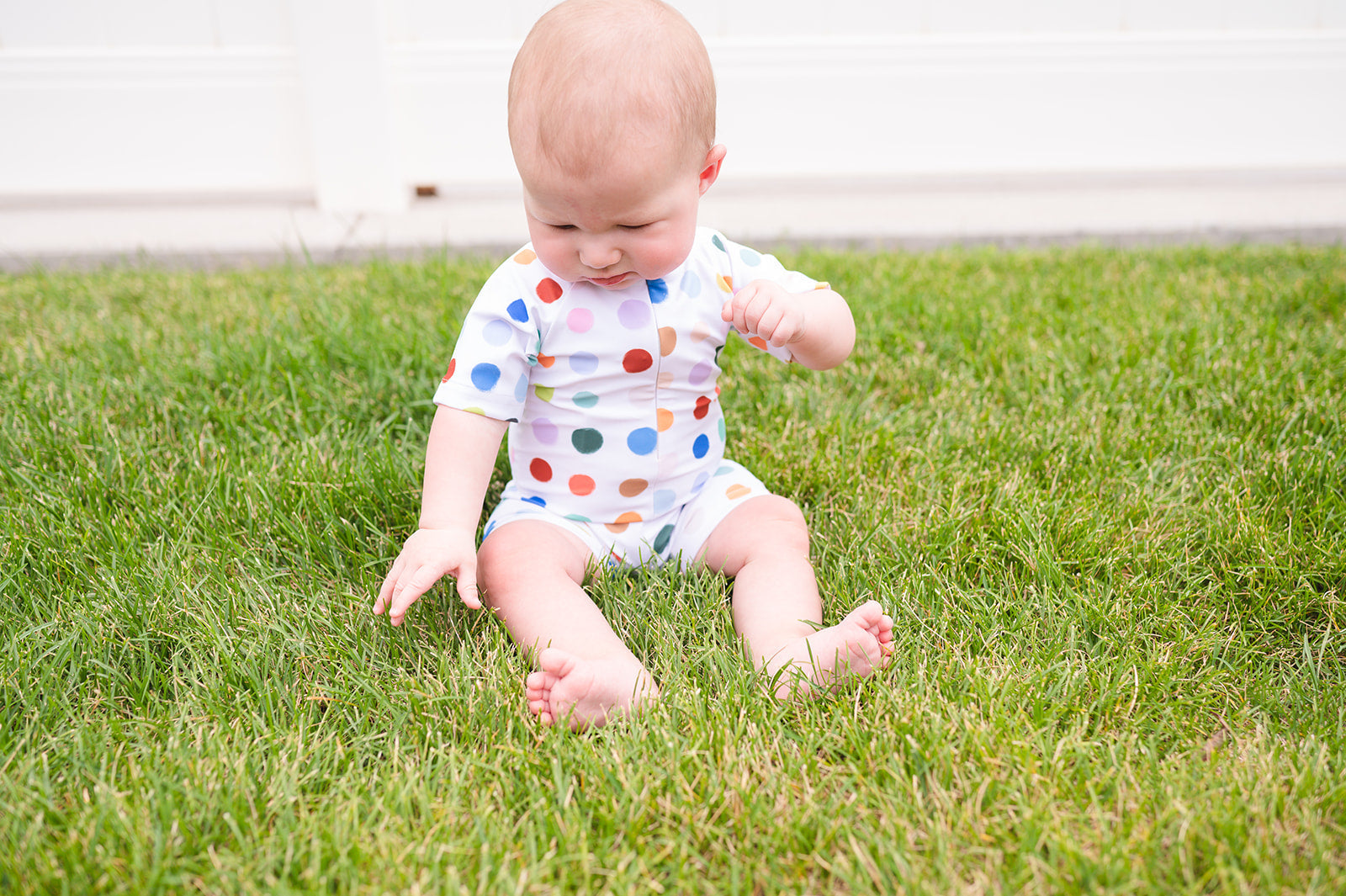 Baby Swim in Bold Dots, UPF 50 romper Ollie Jay   