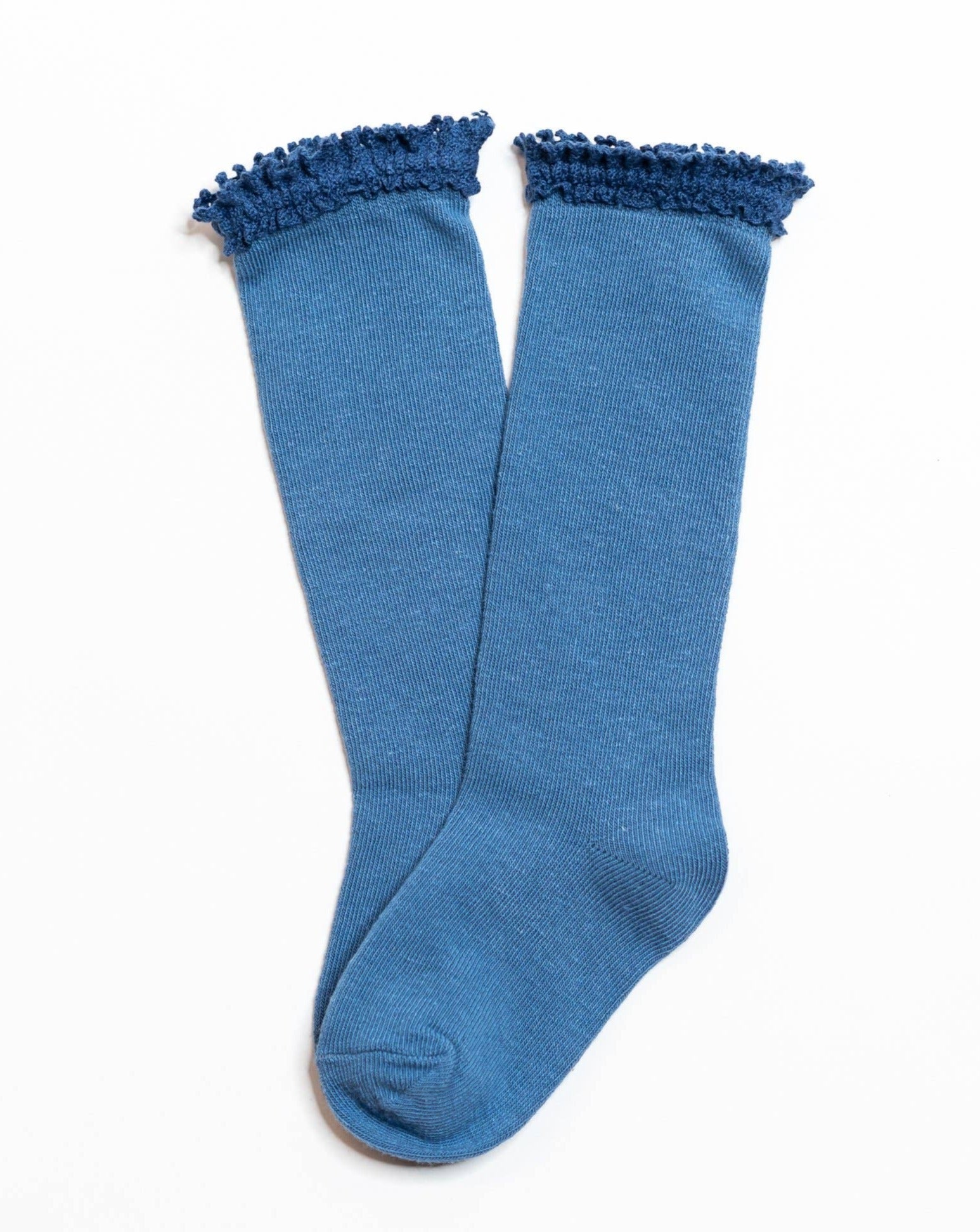 Denim Blue Lace Top Knee Highs Socks Little Stocking Co   