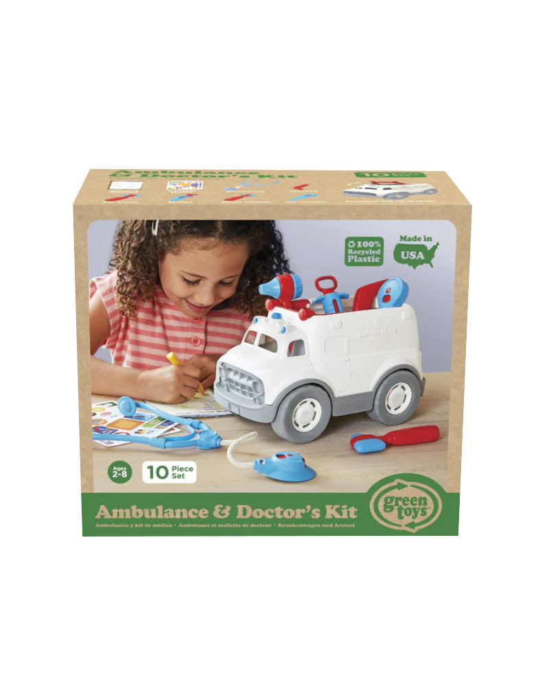 Green Toys Eco-friendly Recycled Recyclable Doctor's Kit Ambulance Pretend Play Toddler Kids Check Up Doctor Visit