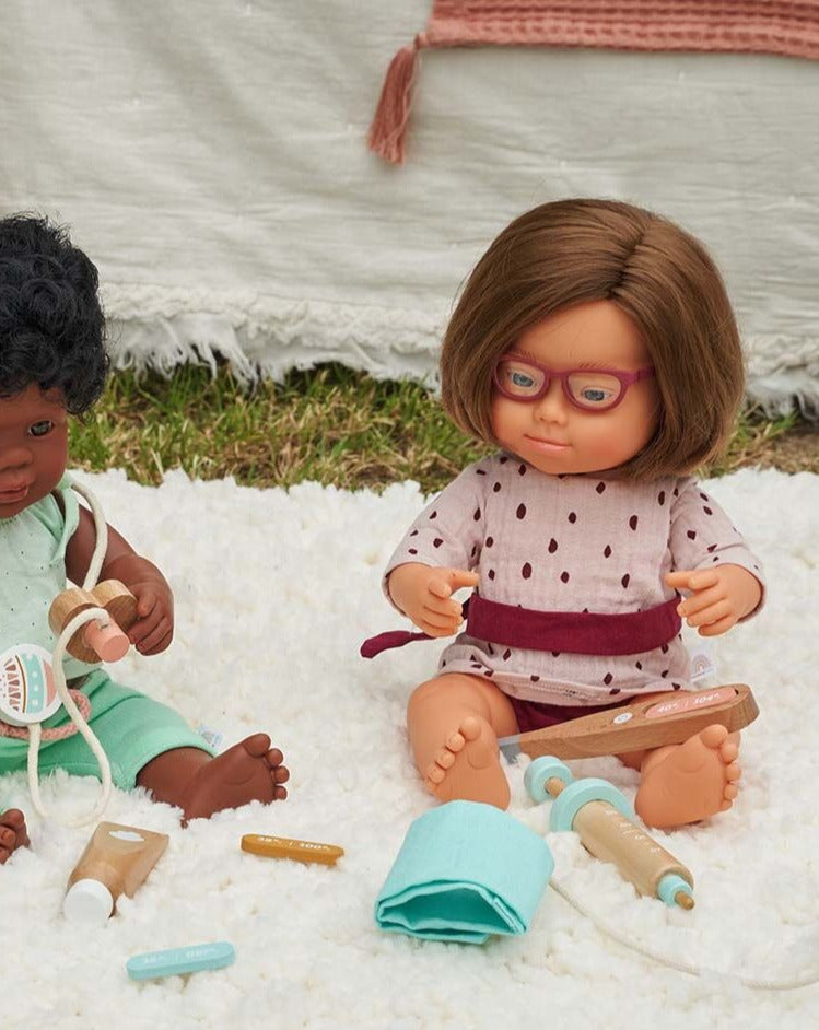 Baby Girl Down Syndrome with Glasses Dolls Miniland   