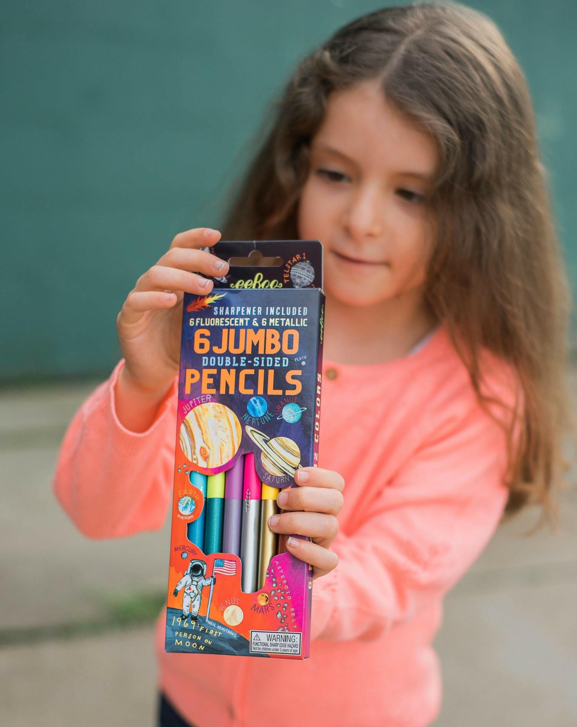 Solar System Jumbo Double Sided Color Pencils 6 Pack Arts & Crafts eeboo   
