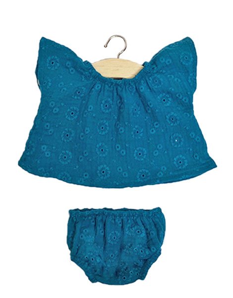 Mazarine set in cotton embroidered Petrol blue Doll Clothing Minikane   