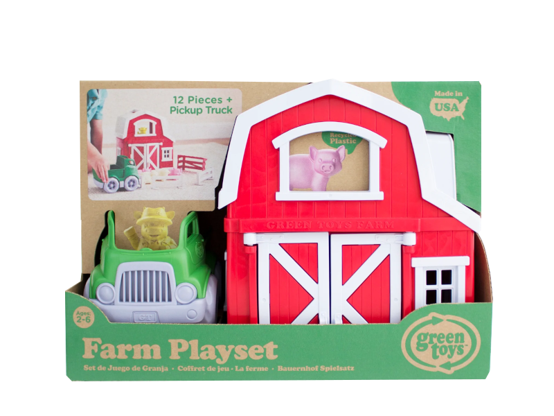 Green Toys Farm Playset Truck Barn Fence Animals Kids Toddlers Bedroom Playroom Inside Outside Eco-Friendly Recyclable