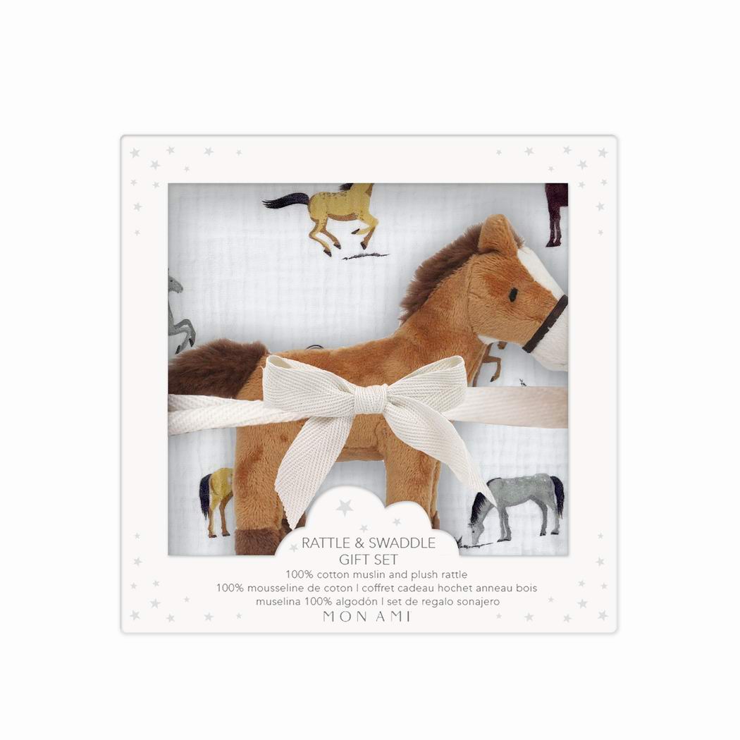 CHANTILLY BLANKET AND RATTLE GIFT SET Stuffed Toy MON AMI   