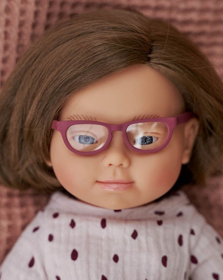 Baby Girl Down Syndrome with Glasses Dolls Miniland   