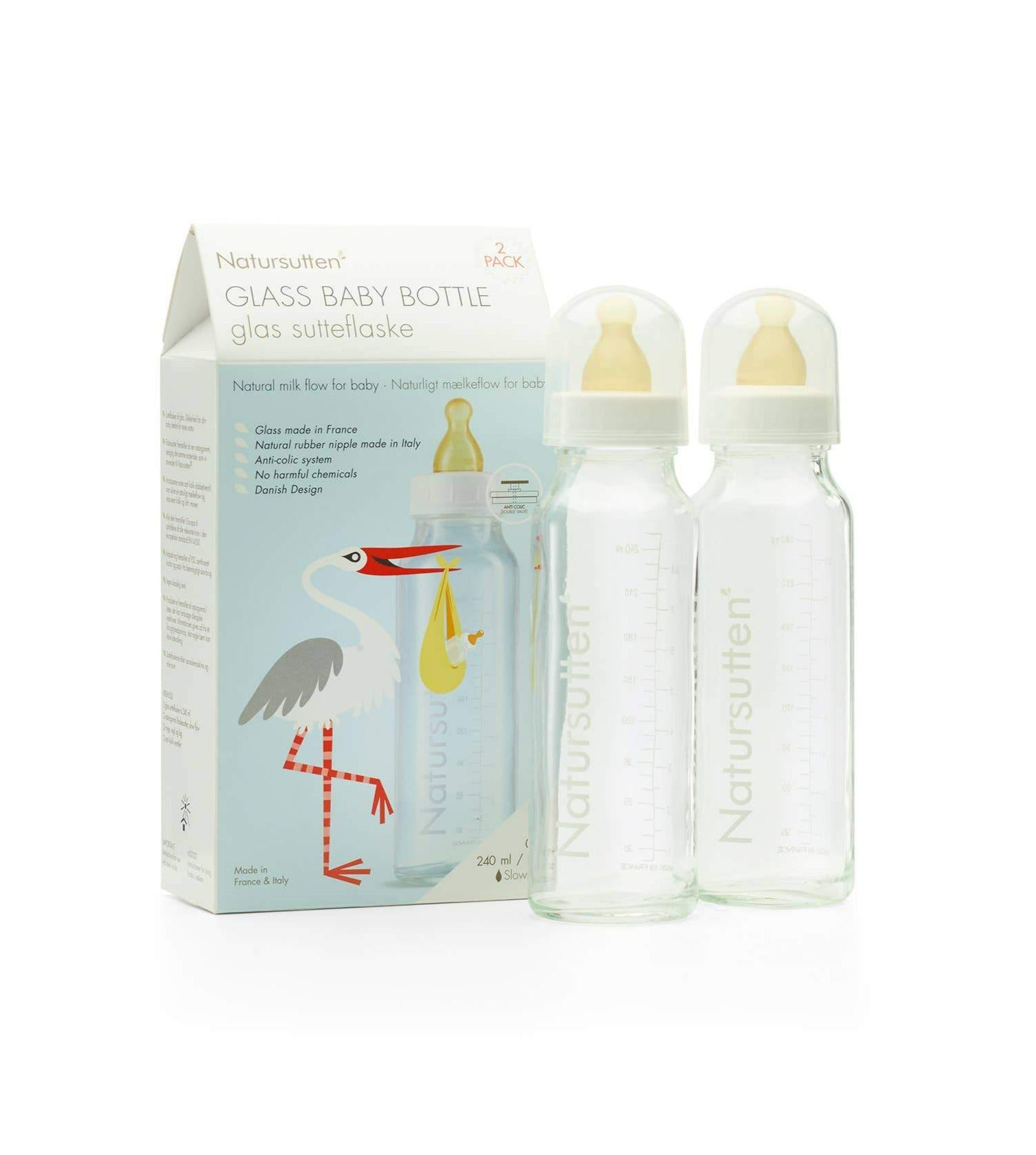 Natursutten® Glass Baby 8oz Bottles - 2 Pack Feeding Natursutten®   