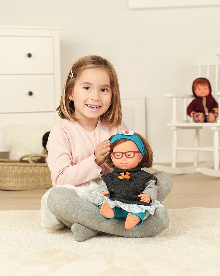 Baby Girl Down Syndrome with Glasses Dolls Miniland   