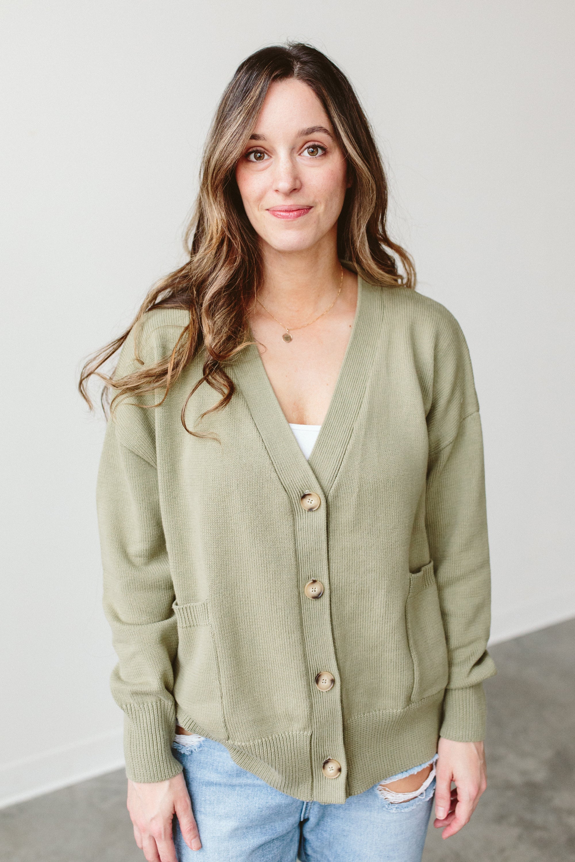 WOMENS KNIT BUTTON-UP SWEATER | ARTICHOKE womens apparel goumikids   