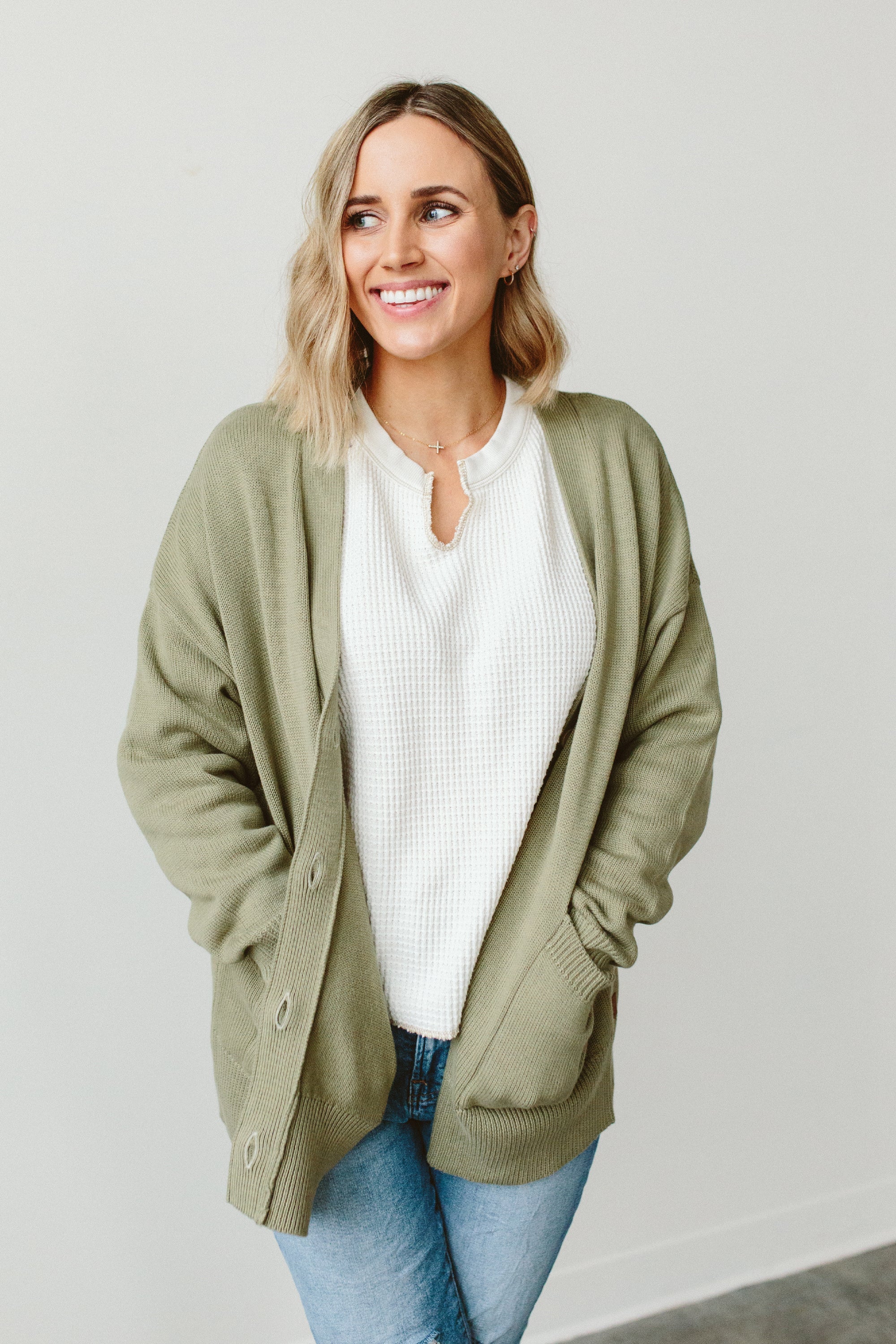 WOMENS KNIT BUTTON-UP SWEATER | ARTICHOKE womens apparel goumikids   