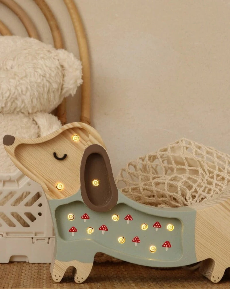 Little Lights - Mini Puppy Lamp - Mushrooms on Green