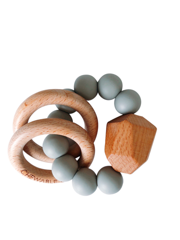 Hayes Silicone + Wood Teether Ring Baby Essentials Chewable Charm Grey  