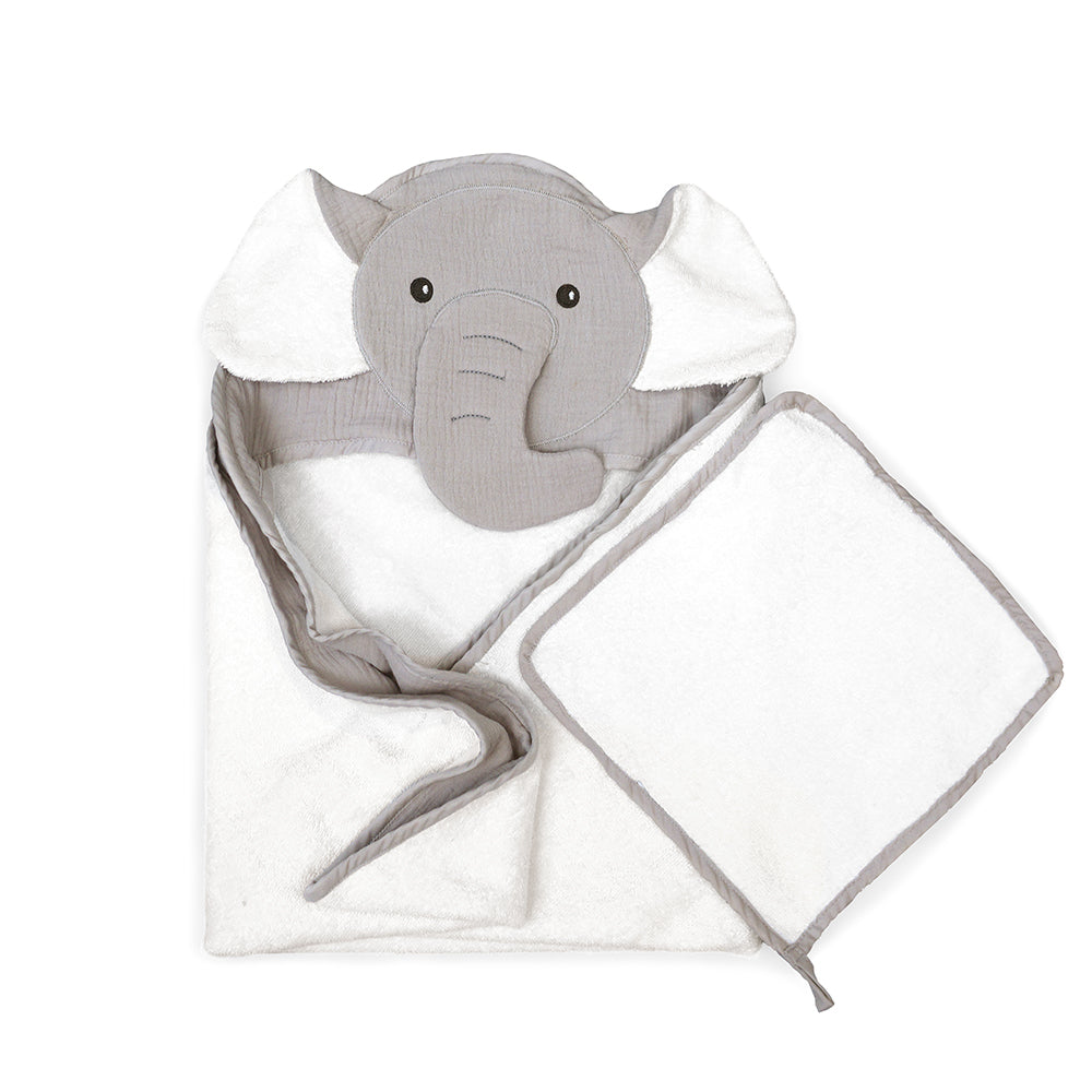 PETIT ELEPHANT TOWEL AND WASHCLOTH SET Hooded Bath Wraps MON AMI   