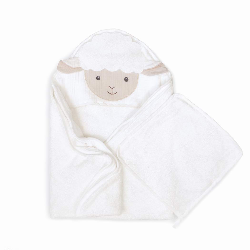 PETIT LAMB TOWEL AND WASHCLOTH SET Hooded Bath Wraps MON AMI   