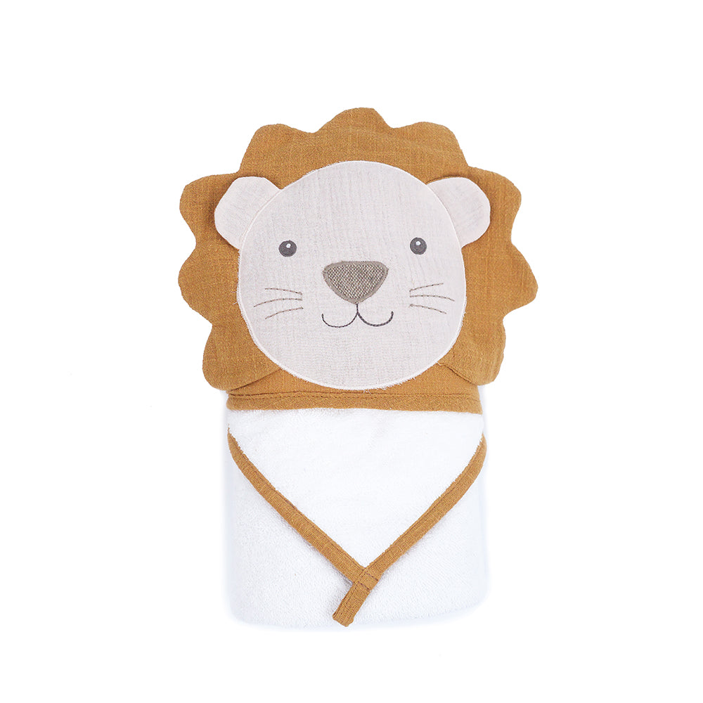 PETIT LION TOWEL AND WASHCLOTH SET Hooded Bath Wraps MON AMI   