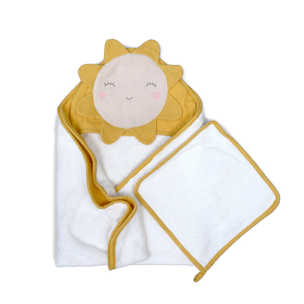 PETIT SUN TOWEL AND WASHCLOTH SET Hooded Bath Wraps MON AMI   