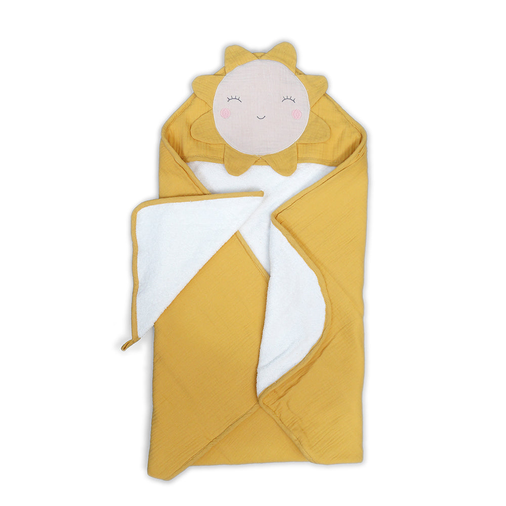 PETIT SUN TOWEL AND WASHCLOTH SET Hooded Bath Wraps MON AMI   