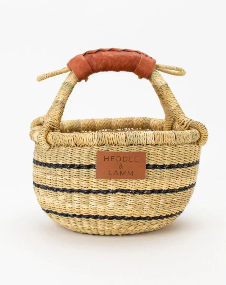Heddle & Lamm Babi Stripe Mini Basket - Brown Handle
