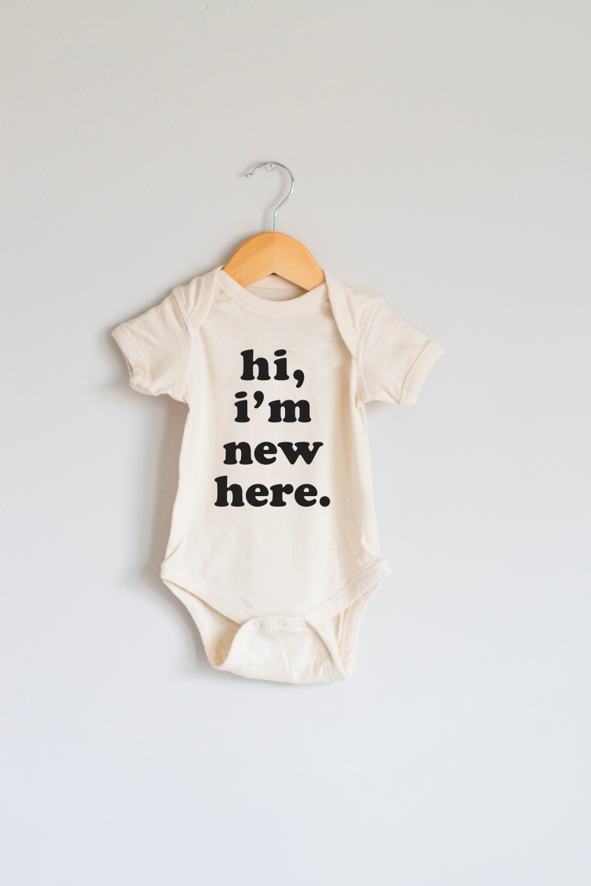 Hi, I'm New Here Organic Cotton Baby Bodysuit Baby Bodysuit Polished Prints 3mo (NB) Natural 