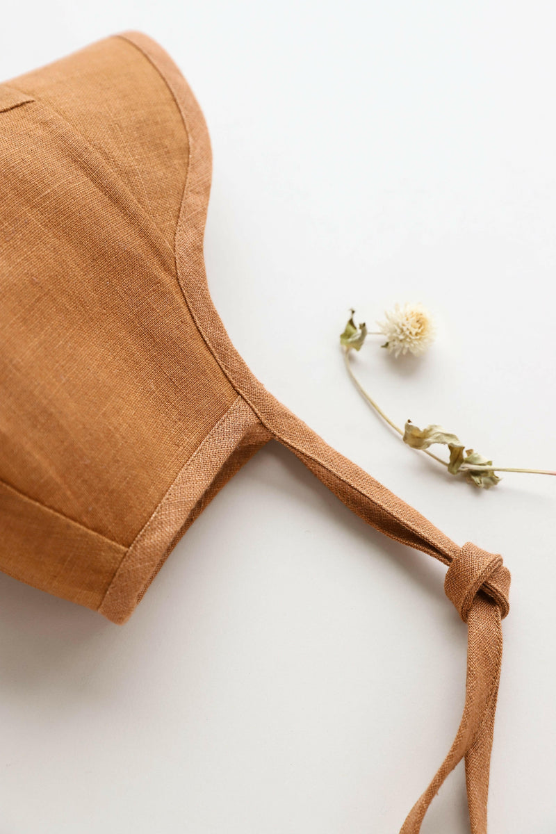 Brimmed Rust Linen Bonnet Cotton-Lined
