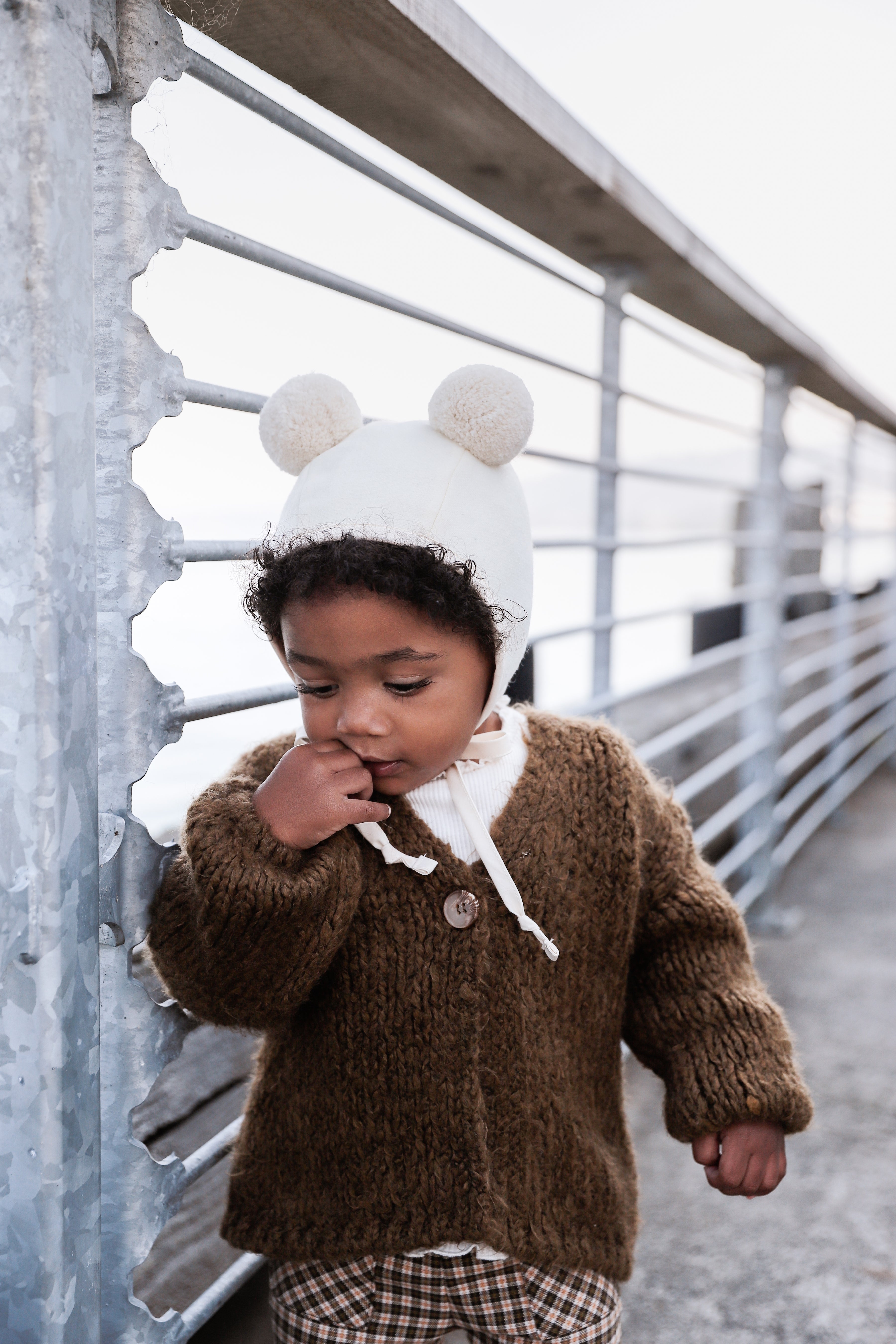 Ivory Double Pom Bonnet Cotton-Lined Bonnets Briar Baby®   