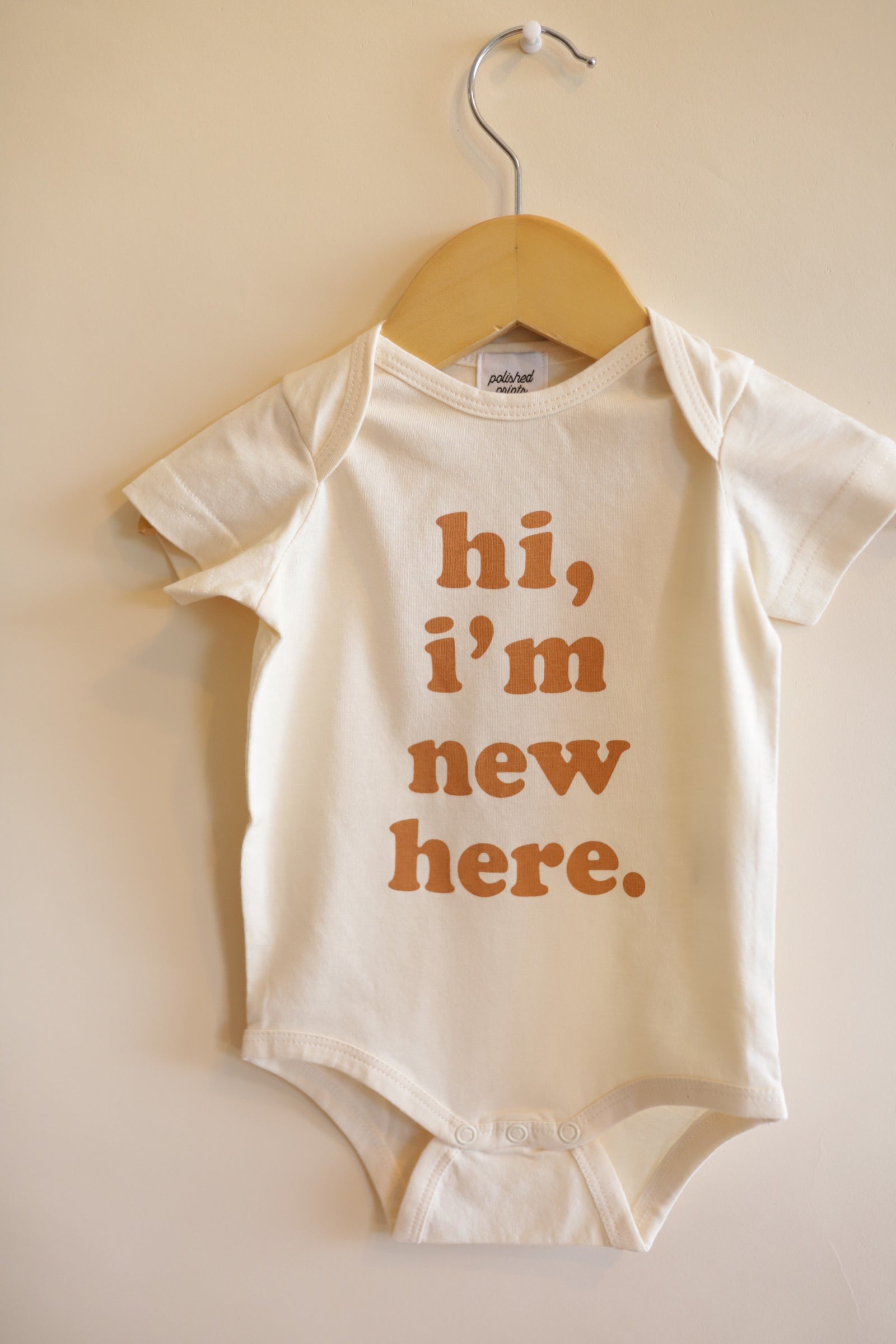 Hi, I'm New Here Organic Cotton Baby Bodysuit Baby Bodysuit Polished Prints   