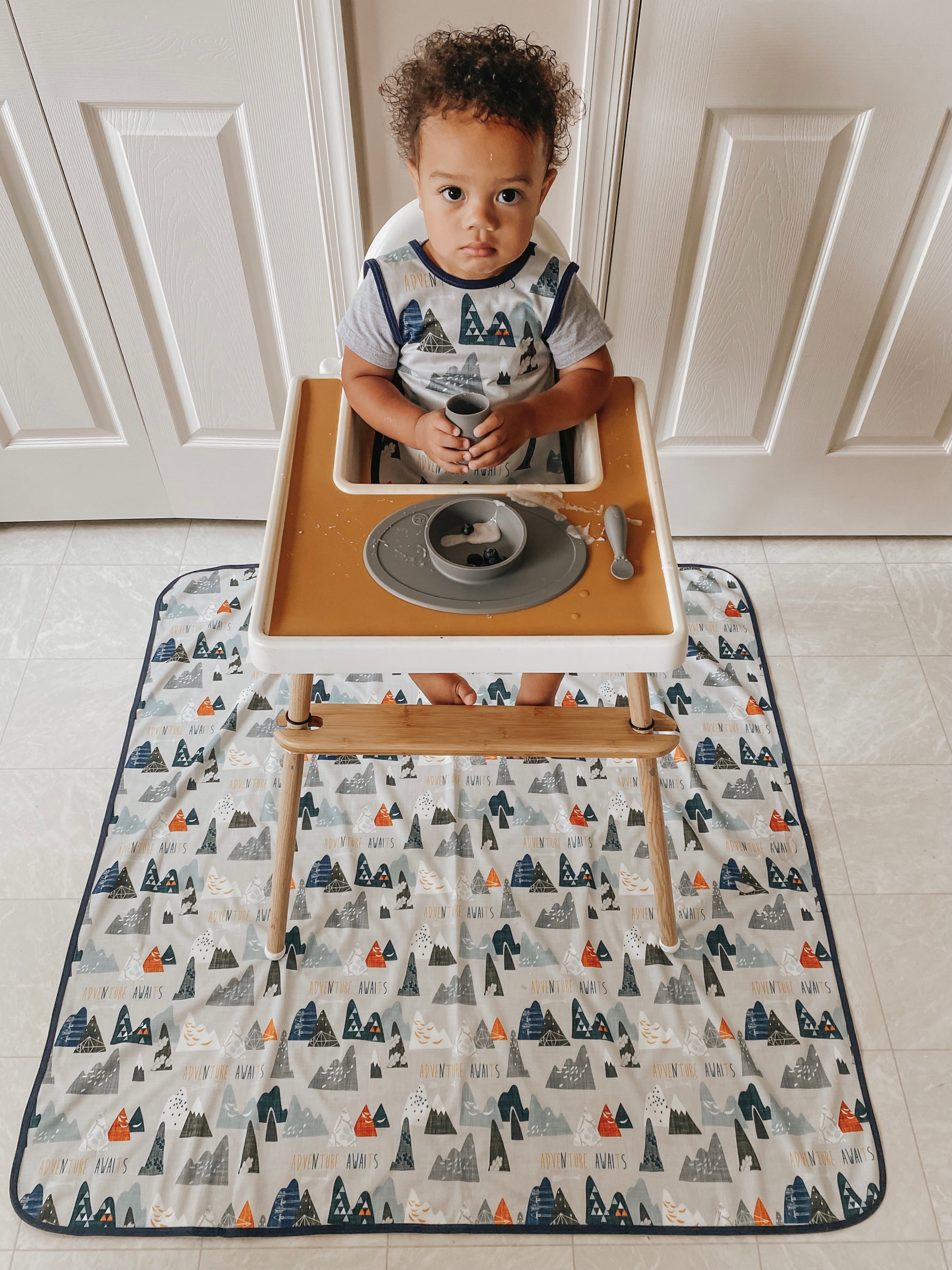 Adventure Awaits Splash Mat - A Waterproof Catch-All for Highchair Spills and More!  BapronBaby   