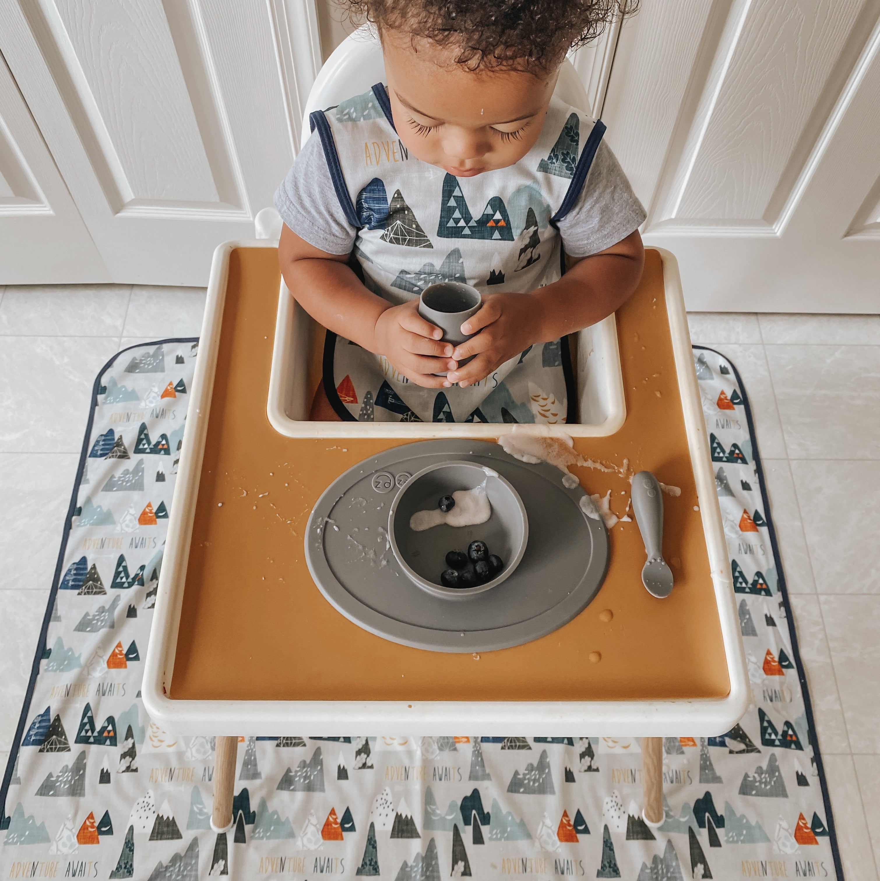 Adventure Awaits Splash Mat - A Waterproof Catch-All for Highchair Spills and More!  BapronBaby   