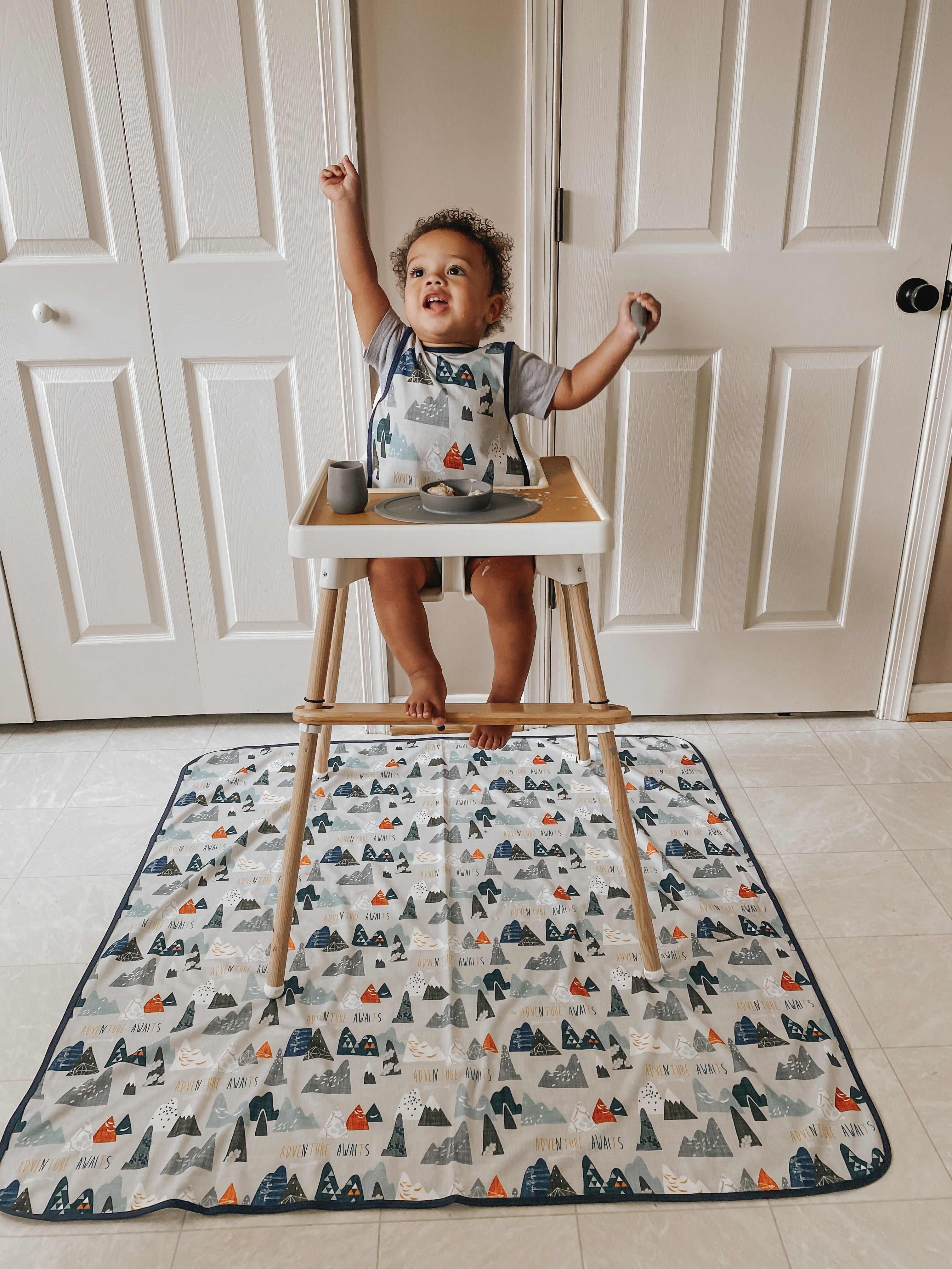 Adventure Awaits Splash Mat - A Waterproof Catch-All for Highchair Spills and More!  BapronBaby   