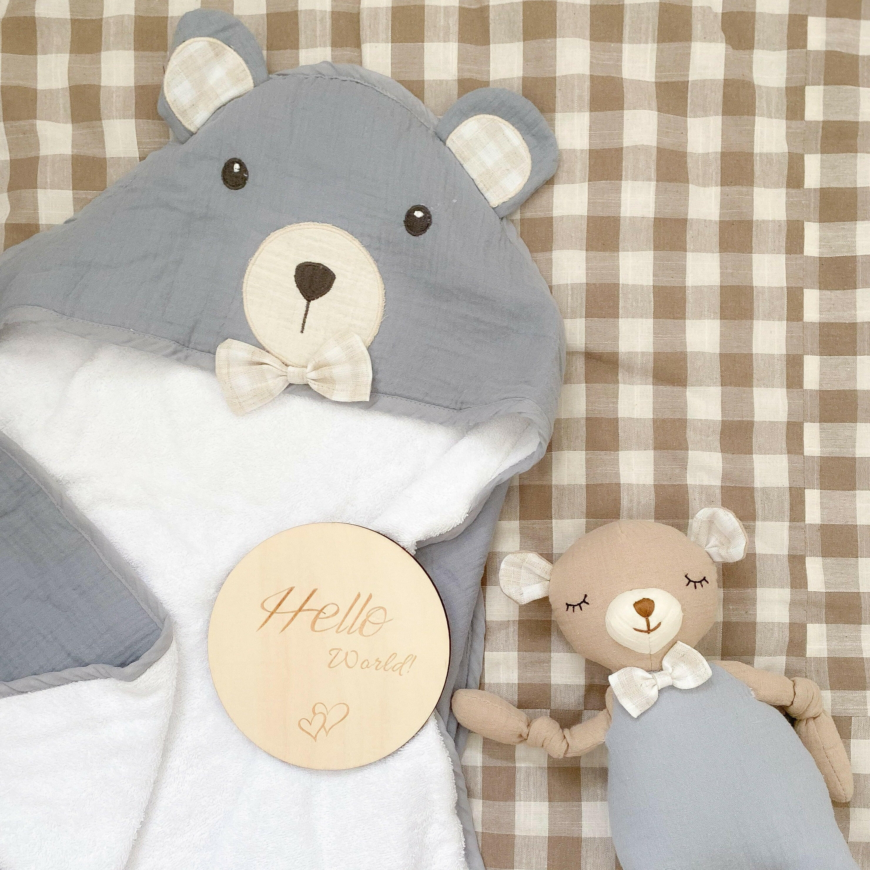 PETIT BEAR TERRY MUSLIN TOWEL AND WASHCLOTH SET Bathrobe MON AMI   