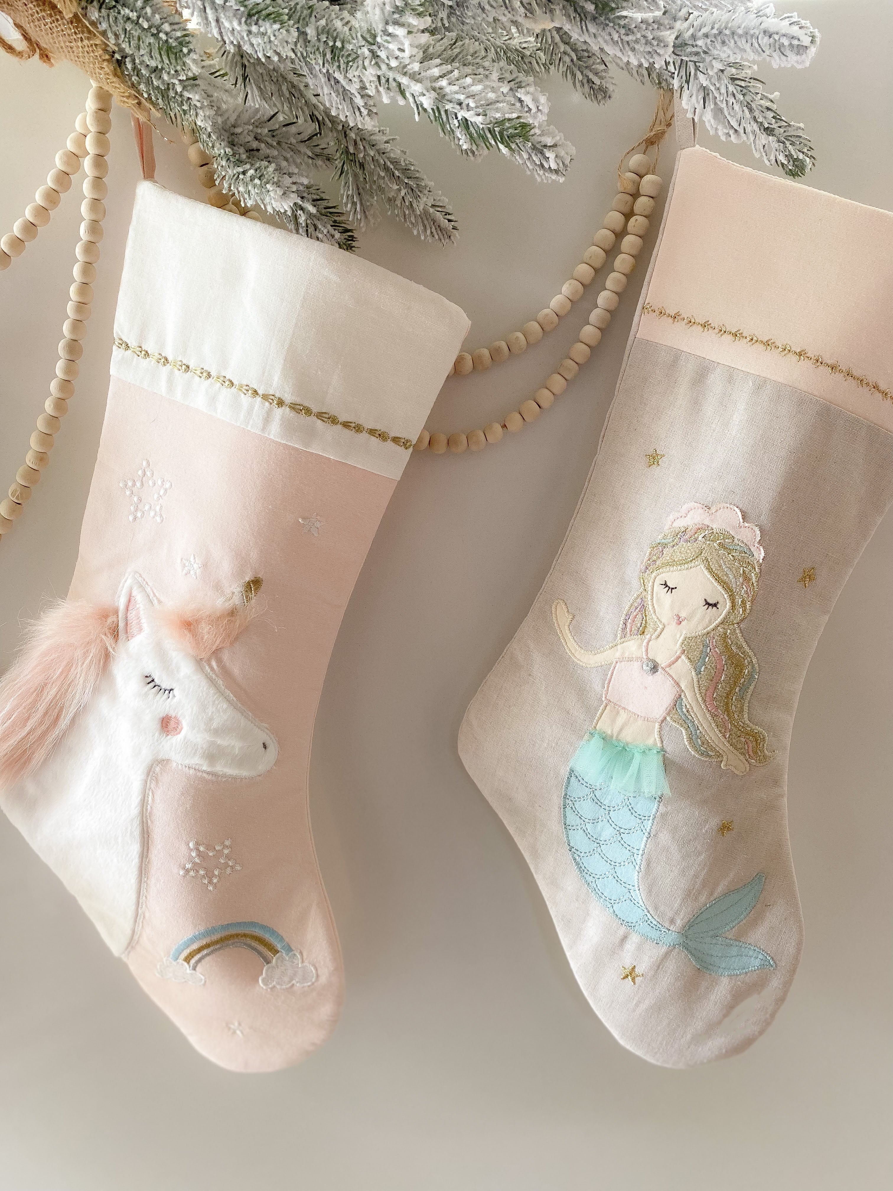 PINK LINEN UNICORN CHRISTMAS STOCKING Stocking MON AMI   