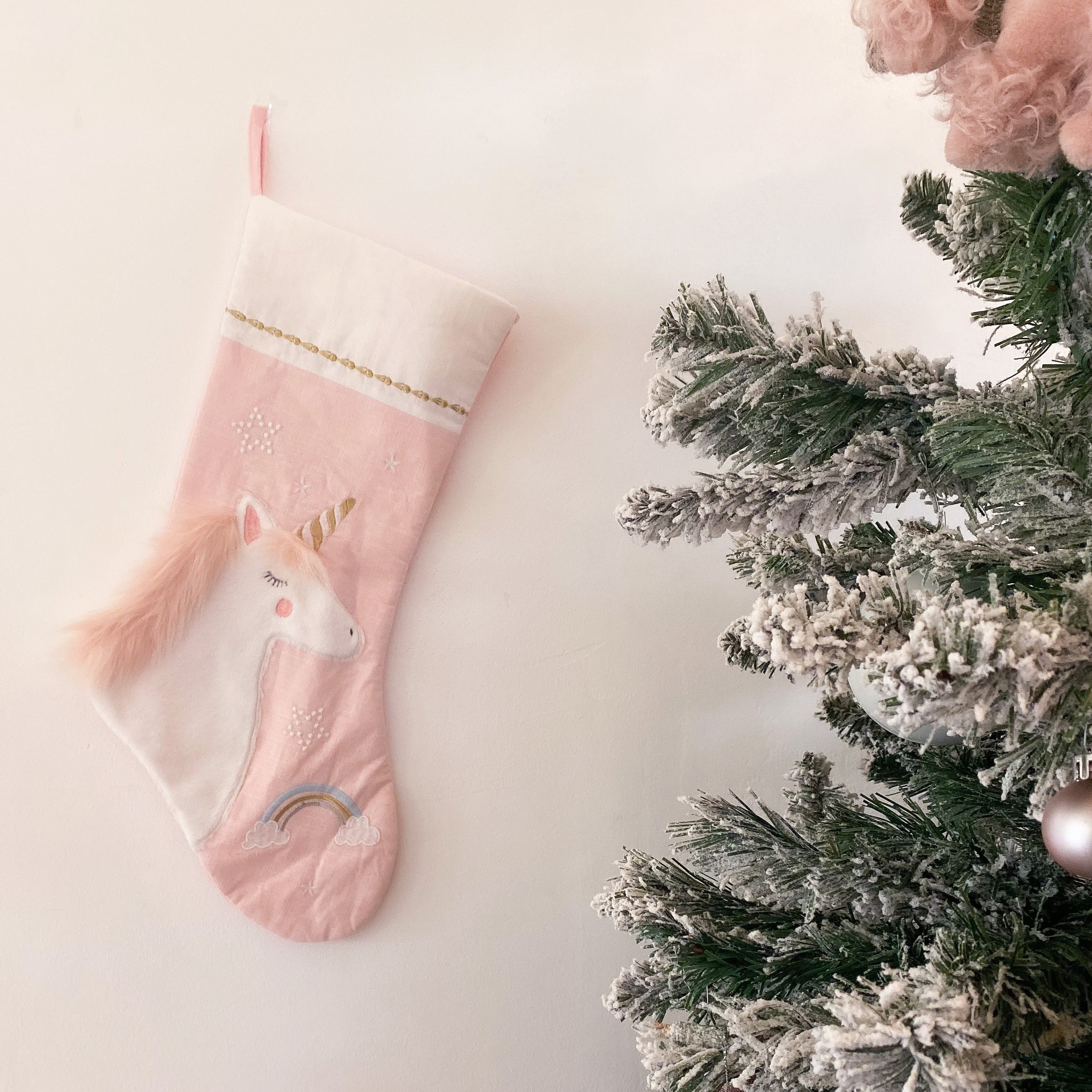 PINK LINEN UNICORN CHRISTMAS STOCKING Stocking MON AMI   