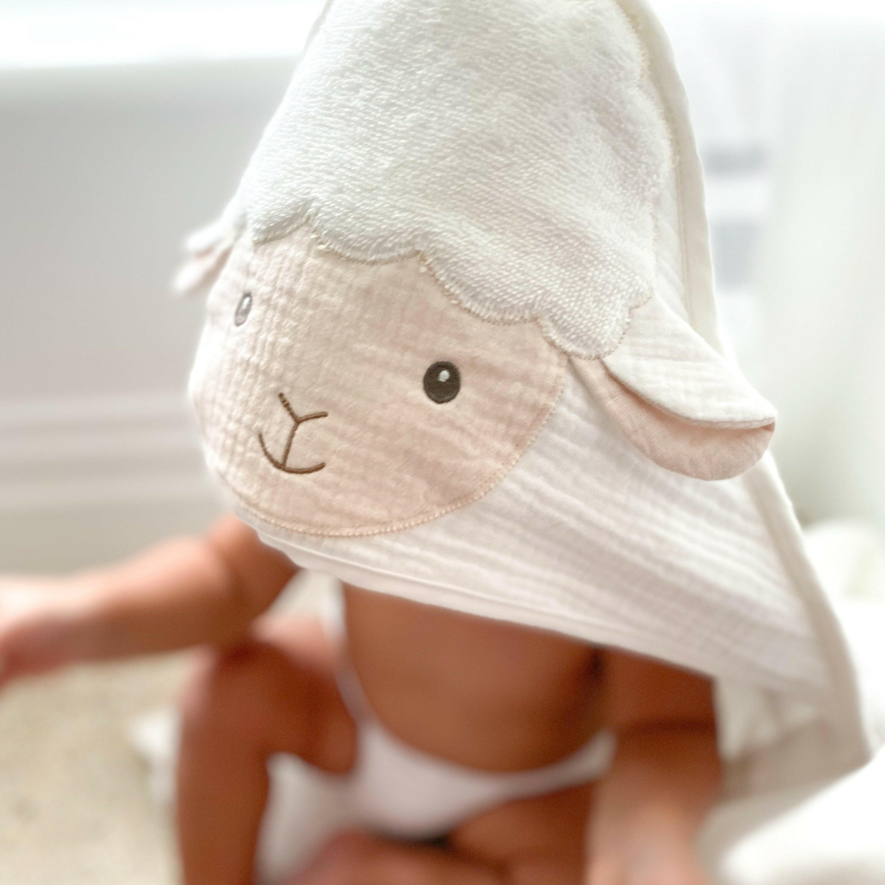 PETIT LAMB TOWEL AND WASHCLOTH SET Hooded Bath Wraps MON AMI   