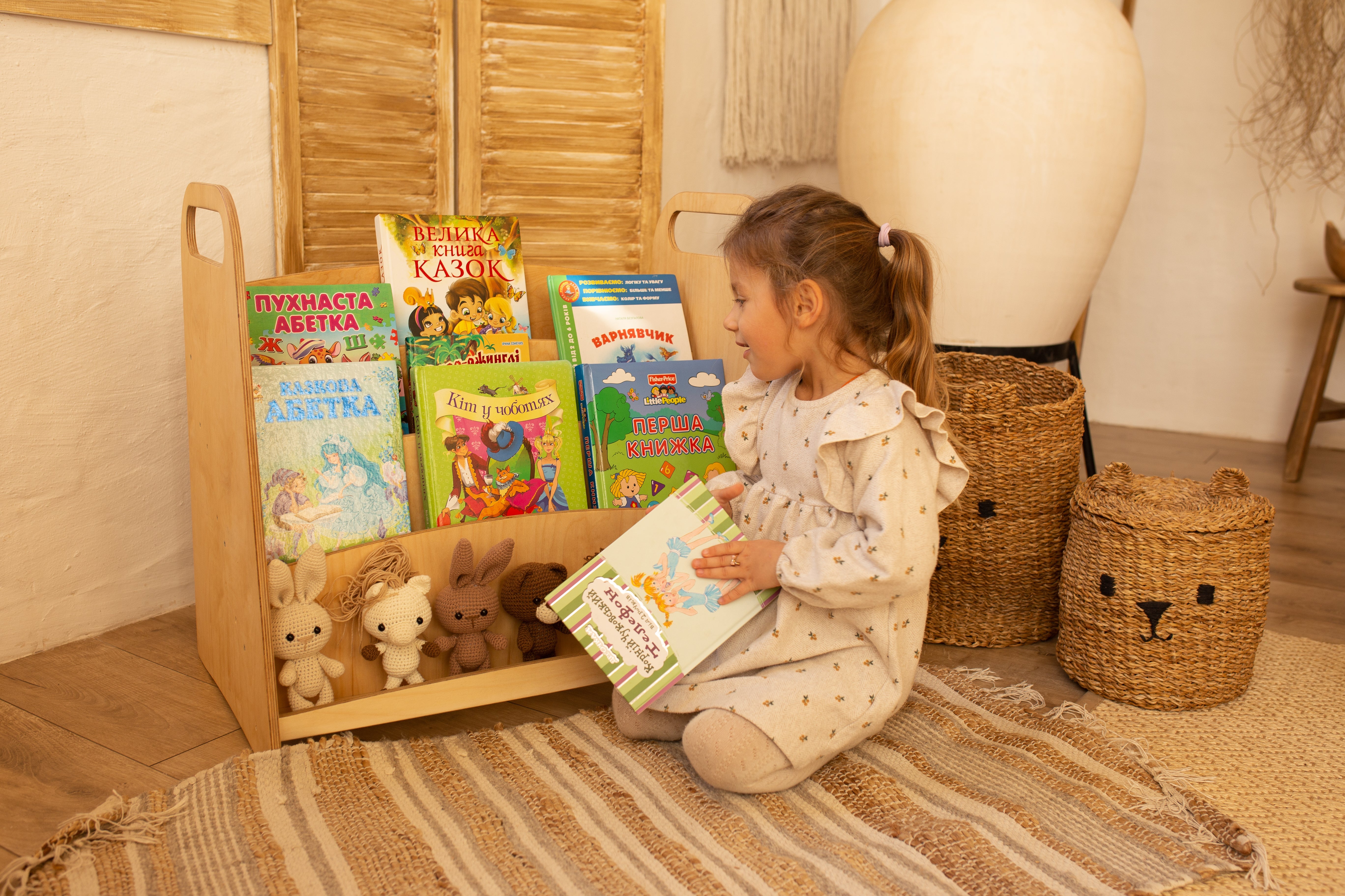 2in1 Montessori Shelves Set: Bookshelf + Toy Shelf – Beige Shelves Goodevas   