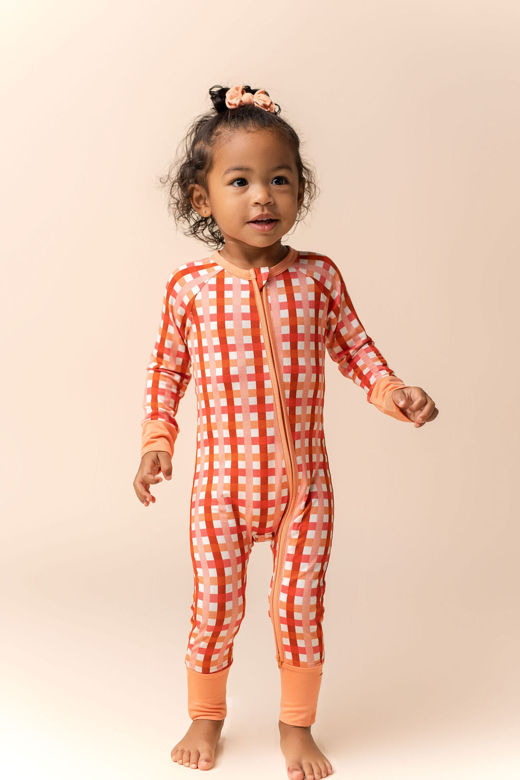 Peachy Plaid Zipper Romper Baby & Toddler In my Jammers   