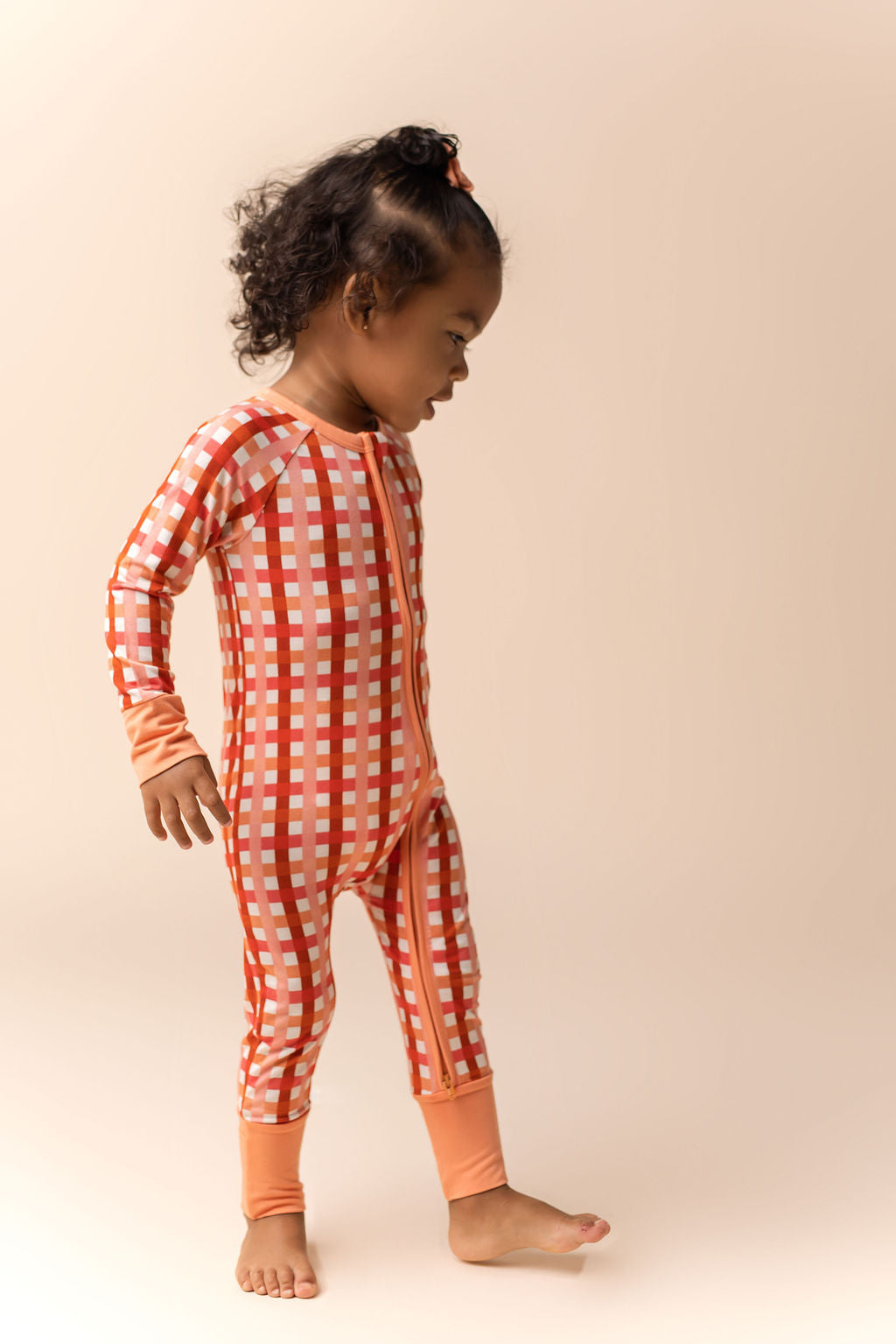 Peachy Plaid Zipper Romper Baby & Toddler In my Jammers   