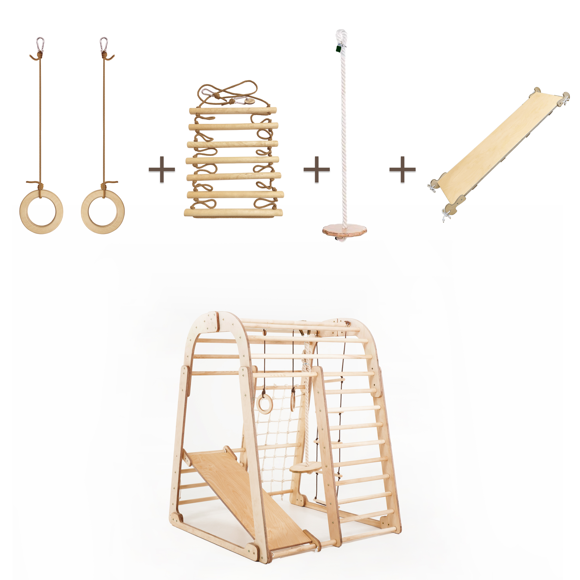 Indoor Wooden Playground for Children - 6in1 Playground + Swings Set + Slide Board  Goodevas   