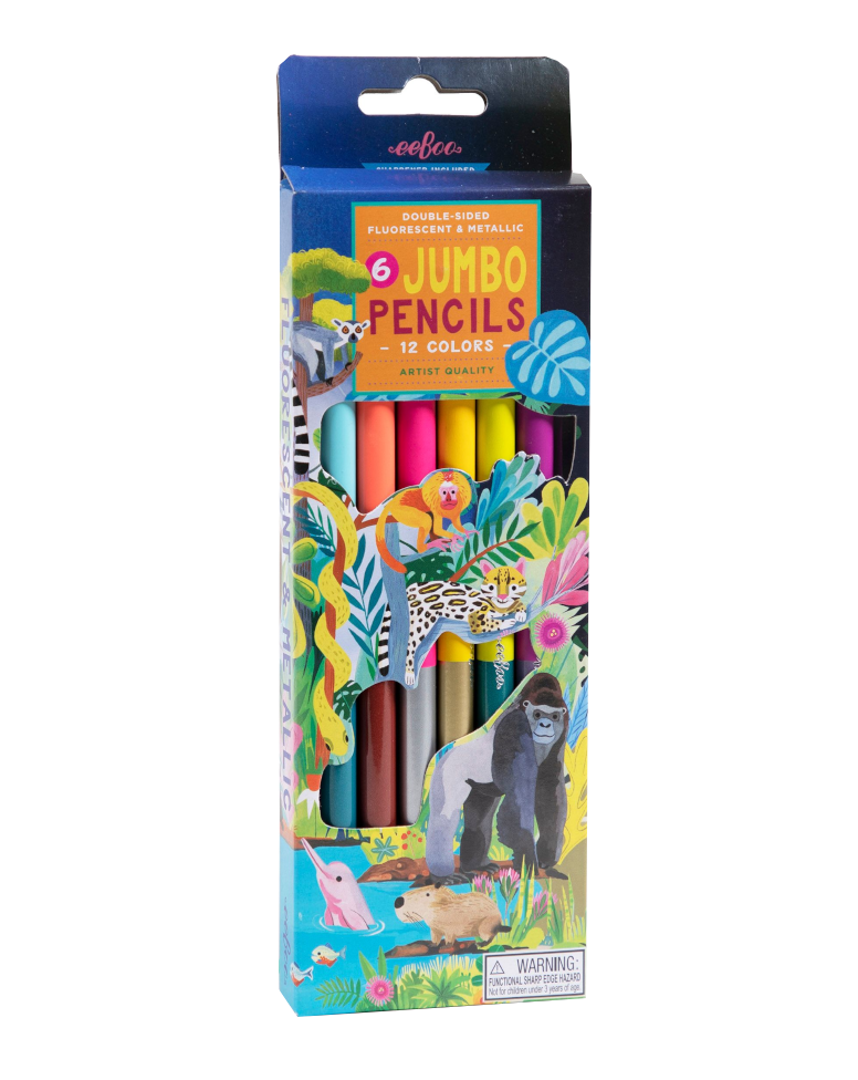 Rainforest Jumbo Double Sided Color Pencils 6 Pack Arts & Crafts eeboo   